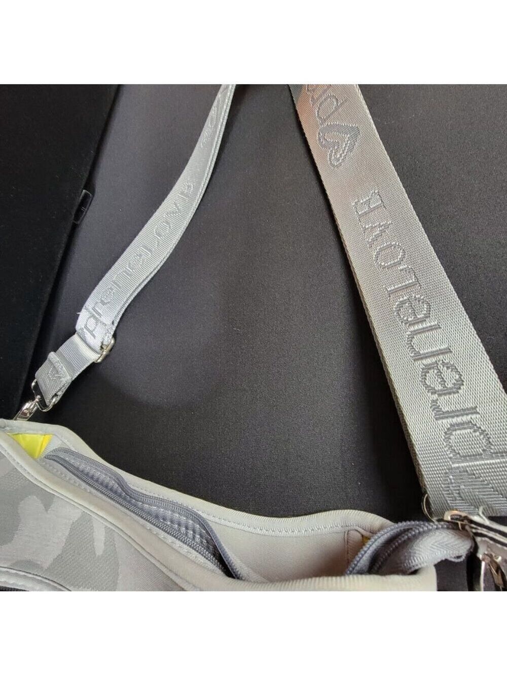 PreneLOVE Grey Camo Neoprene Crossbody Bag – Yellow Lining, Adjustable Strap - Picture 13 of 13